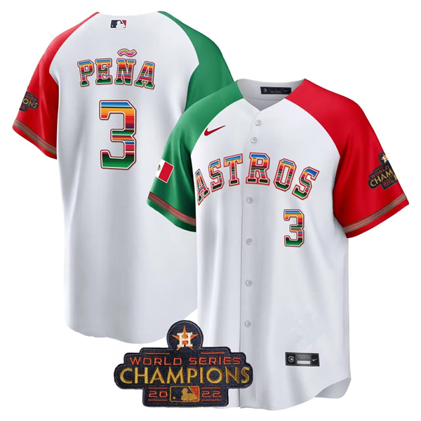 Men's Houston Astros #3 Jeremy Peña White Mexico Texas Cool Base Stitched Baseball Jersey Men's Houston Astros #3 Jeremy Peña White Mexico Texas Cool Base Stitched Baseball Jersey